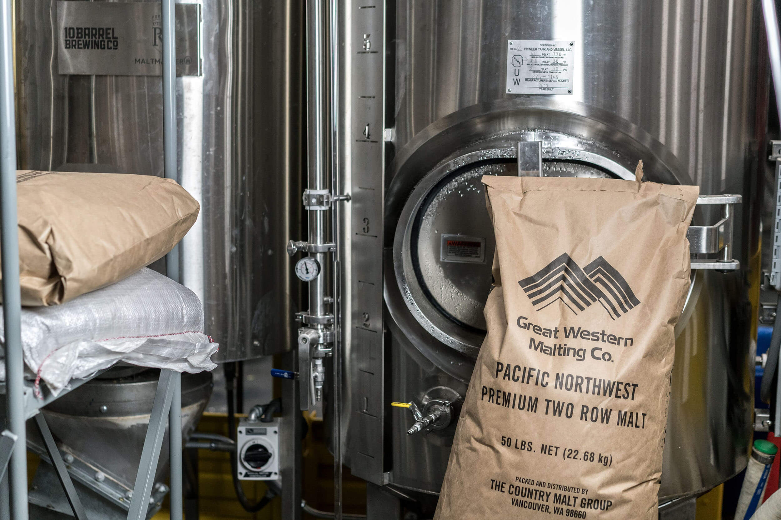 Bag of malt near fermenter