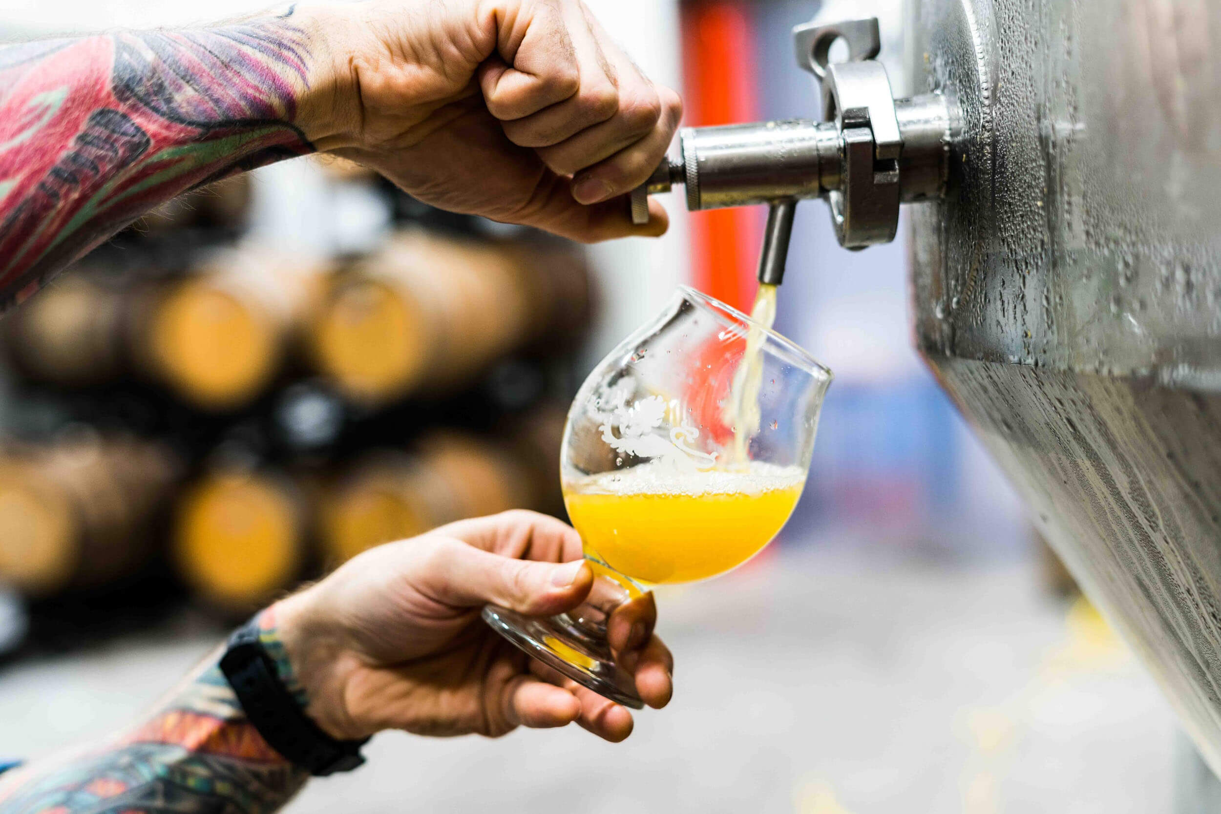 Pouring beer from tank tap